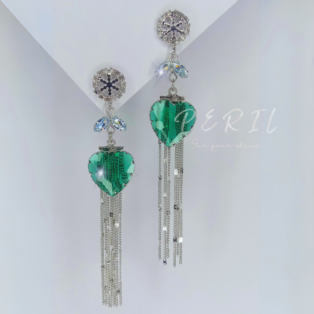 Green Crystal Heart Earring